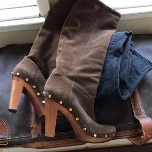 Tory Burch suede clog boots knee high size 9